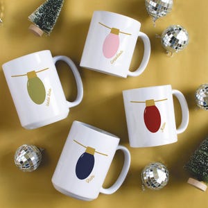 Custom Christmas Light Text Mug: 11oz or 15oz Ceramic Coffee Cup