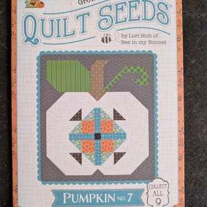 May include: A colorful quilt pattern book titled "QUILT SEEDS" by Lori Holt. The cover features a pumpkin design with green, orange, blue, and brown fabric pieces. The text "AUTUMN" and "PUMPKIN NO. 7" are also visible.