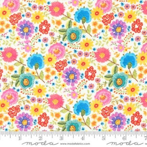 Moda Fabric, Vintage Soul, Cathe Holden, Rainbow, Ditsy Floral Crewel Embroidery, 7436 11, 100% Cotton
