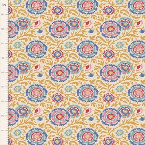 Tilda Jubilee Fabric Collection, Elodie Mustard, TIL100550, Tone Finnanger Fabric, Floral, 100% Cotton