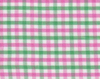 Fabric Finders T119 Pink Green White Tattersall Plaid Check, 60"W, 100% Cotton