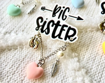 BIG SISTER Badge Pin - Baby Shower Corsage Pin - Available in SEVEN different Colors - Big Sister Brooch Pin - Big Sister Badge Button