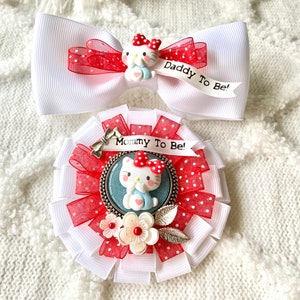 HELLO KITTY Mommy To Be Cosage Mommy To Be Pin Ribbon Corsage Hello Kitty Baby Shower Hello Kitty Decor Baby Keepsake Pin image 5