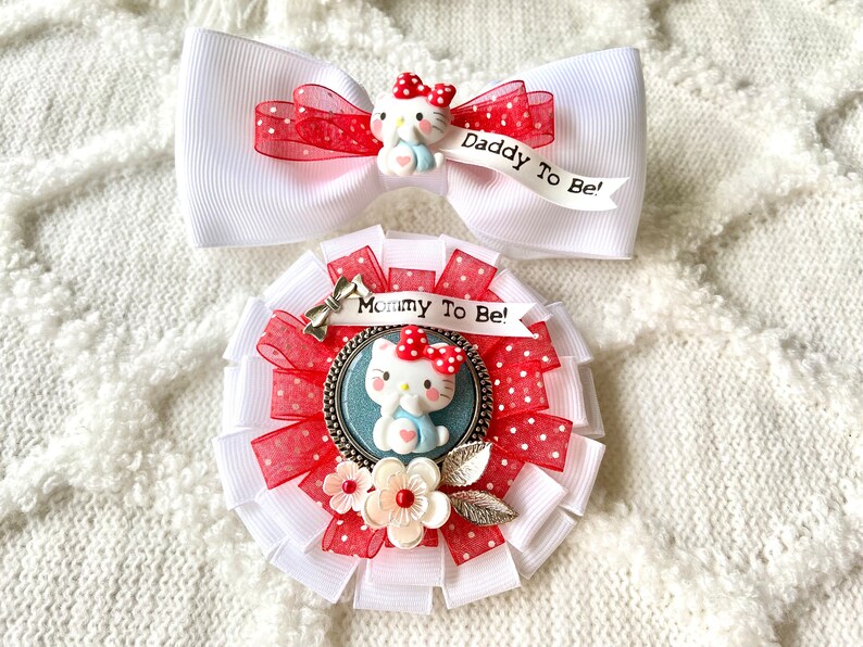 HELLO KITTY Mommy To Be Cosage Mommy To Be Pin Ribbon Corsage Hello Kitty Baby Shower Hello Kitty Decor Baby Keepsake Pin image 5