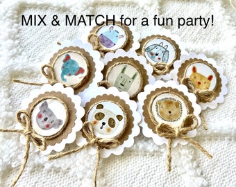 ANIMAL Themed Baby Shower - Forest Animal Corsage Pins - Jungle Animal Badge Pins - Animal Cupcake Toppers - Comes in 3 Different Styles!