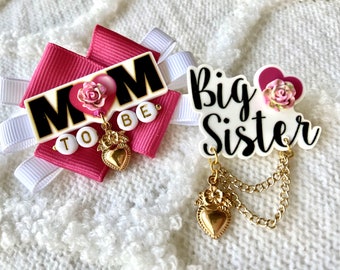 MOM TO BE Baby Shower Corsage Pin - Big Sister Badge Pin - Big Sister Brooch Pin - Mommy To Be Brooch Pin - Dad To Be Pin Brooch