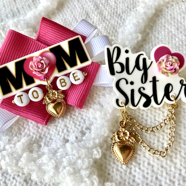 MOM TO BE Baby Shower Corsage Pin - Big Sister Badge Pin - Big Sister Brooch Pin - Mommy To Be Brooch Pin - Dad To Be Pin Brooch