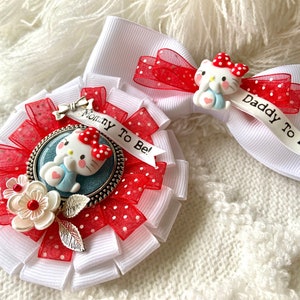 HELLO KITTY Mommy To Be Cosage Mommy To Be Pin Ribbon Corsage Hello Kitty Baby Shower Hello Kitty Decor Baby Keepsake Pin image 1