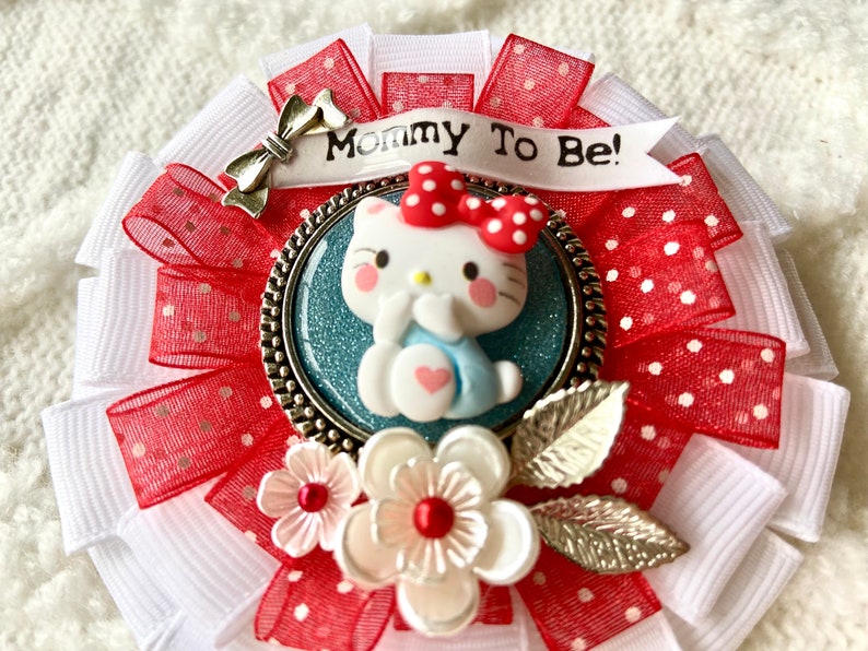 HELLO KITTY Mommy To Be Cosage Mommy To Be Pin Ribbon Corsage Hello Kitty Baby Shower Hello Kitty Decor Baby Keepsake Pin Brooch Pin