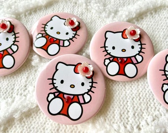 HELLO KITTY Botton Pins - Hello Kitty Pinback Buttons - Hello Kitty Aesthetic Round Buttons - Kitty Badge Pins - 1 3/4” Pinback Buttons