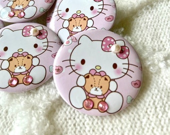 HELLO KITTY Botton Pins - Hello Kitty Pinback Buttons - Hello Kitty Aesthetic Round Buttons - Kitty Badge Pins - 1 3/4” Pinback Buttons