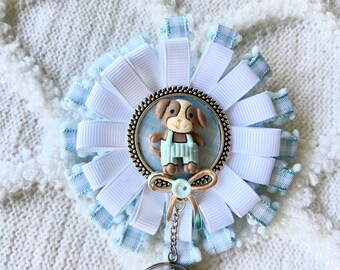 Mommy To Be Corsage Pin- Daddy To Be Bow Tie - Soft Blue Shower - Puppy Baby Shower Theme - Corsage Brooch Pin -  - Dog Baby Shower!