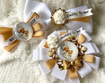 Mommy To Be Pin - WHITE BUNNY Mommy Corsage - Bunny Baby Shower Brooch Pin - Ribbon Baby Shower Bouquet - Bunny Shower Decor - Bunny Rabbit!