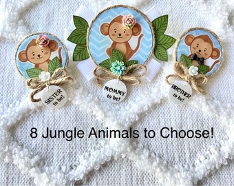 MONKEY Baby Shower Brooch Pin - JUNGLE ANIMAL Baby Shower- Monkey Corsage Pin - Monkey Ribbon Pin For Baby Shower - Mommy To Be Pin