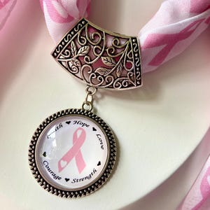 Breast Cancer Awareness Scarf Necklace: Pink Ribbon Charm