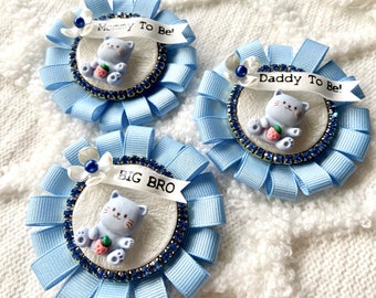 Mommy To Be Pin - Blue Kitty Cat Brooch Pin - Blue Kitty Shower - Kitten Baby Corsage - Daddy To Be Pin - Kitty - Decor -MAGNETIC Hold!