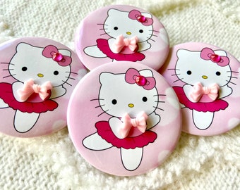 HELLO KITTY Button Pins - Hello Kitty Pin back Buttons - Hello Kitty Aesthetic Round Buttons - Ballerina Pins - 1 3/4” Pin back Buttons
