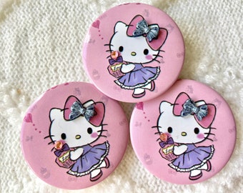 HELLO KITTY Botton Pins - Hello Kitty Pinback Buttons - Hello Kitty Aesthetic Round Buttons - Kitty Badge Pins - 1 3/4” Pinback Buttons