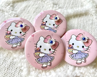 HELLO KITTY Botton Pins - Hello Kitty Pinback Buttons - Hello Kitty Aesthetic Round Buttons - Kitty Badge Pins - 1 3/4” Pinback Buttons