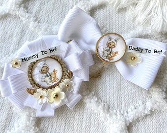 Mommy To Be Corsage Pin - Baby Bunny Rabbit Baby Shower - Gender Reveal - Gender Neutral - Daddy To Be BOW TIE - Bunny Decor - Rabbit Themed