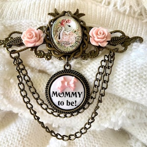 Mommy To Be Pin - Bunny Rabbit Baby Shower Corsage Brooch Pin - Vintage Baby Shower Theme - Sister To Be Pin - Baby Girl Keepsake!