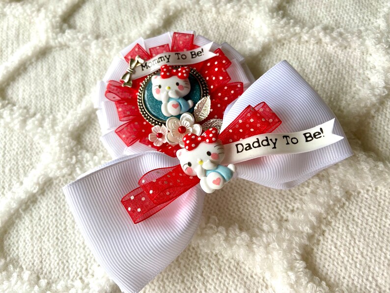 HELLO KITTY Mommy To Be Cosage Mommy To Be Pin Ribbon Corsage Hello Kitty Baby Shower Hello Kitty Decor Baby Keepsake Pin image 2