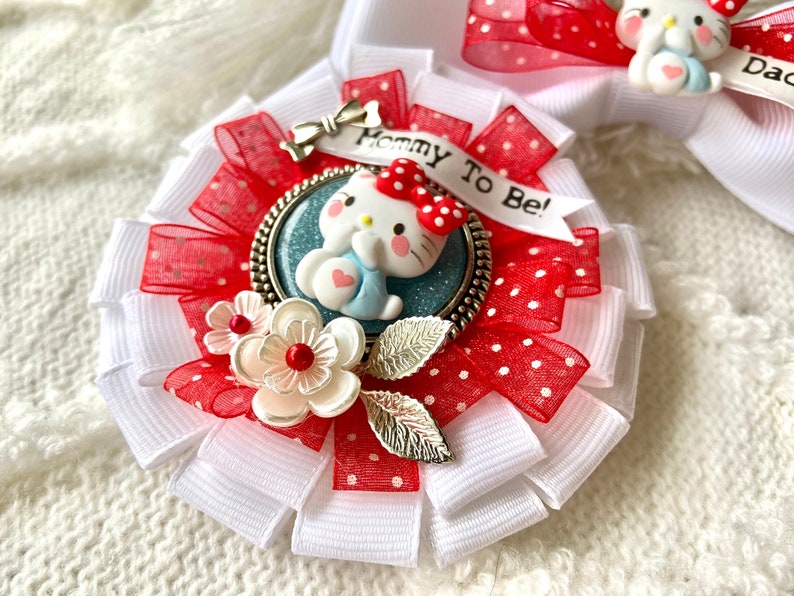 HELLO KITTY Mommy To Be Cosage Mommy To Be Pin Ribbon Corsage Hello Kitty Baby Shower Hello Kitty Decor Baby Keepsake Pin image 8