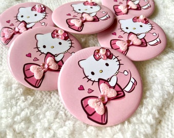 HELLO KITTY Botton Pins - Hello Kitty Pinback Buttons - Hello Kitty Aesthetic Round Buttons - Kitty Badge Pins - 1 3/4” Pinback Buttons