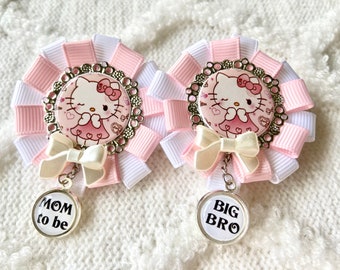 Mommy To Be Corsage Pin For HELLO KITTY Baby Shower - MINI Hello Kitty Brooch Pin - Ribbon Badge Pins - Mommy To Be Badge!