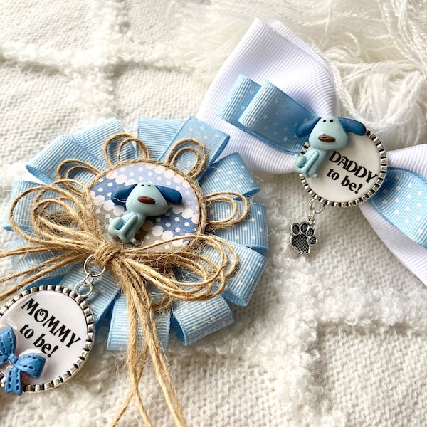 Mommy To Be Pin - BLUE DOG Mommy To Be Brooch Pin - Puppy Baby Shower Theme - Sister To Be Corsage Pin - Puppy Dog Baby Shower!