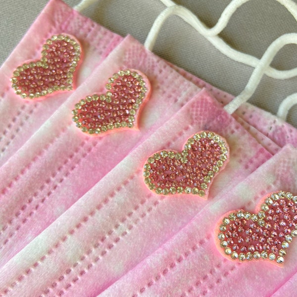 TIE DYE Disposable Face Masks, Soft Pink Face Covering with Rhinestone Heart Embellishment!