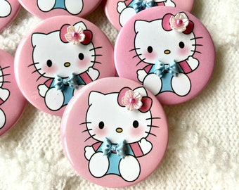 HELLO KITTY Botton Pins - Hello Kitty Pinback Buttons - Hello Kitty Aesthetic Round Buttons - Kitty Badge Pins - 1 3/4” Pinback Buttons