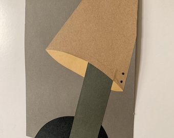 Original collage på papper, vintagelampa, handgjord väggkonst - Lampa nr 02