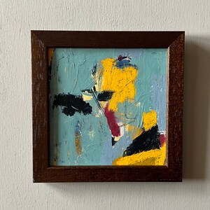 ORIGINAL ABSTRACT PAINTING 10 x 10cm Acrylic on cardboard with wooden frame Nice gift Ready to hang Cadre Noyer