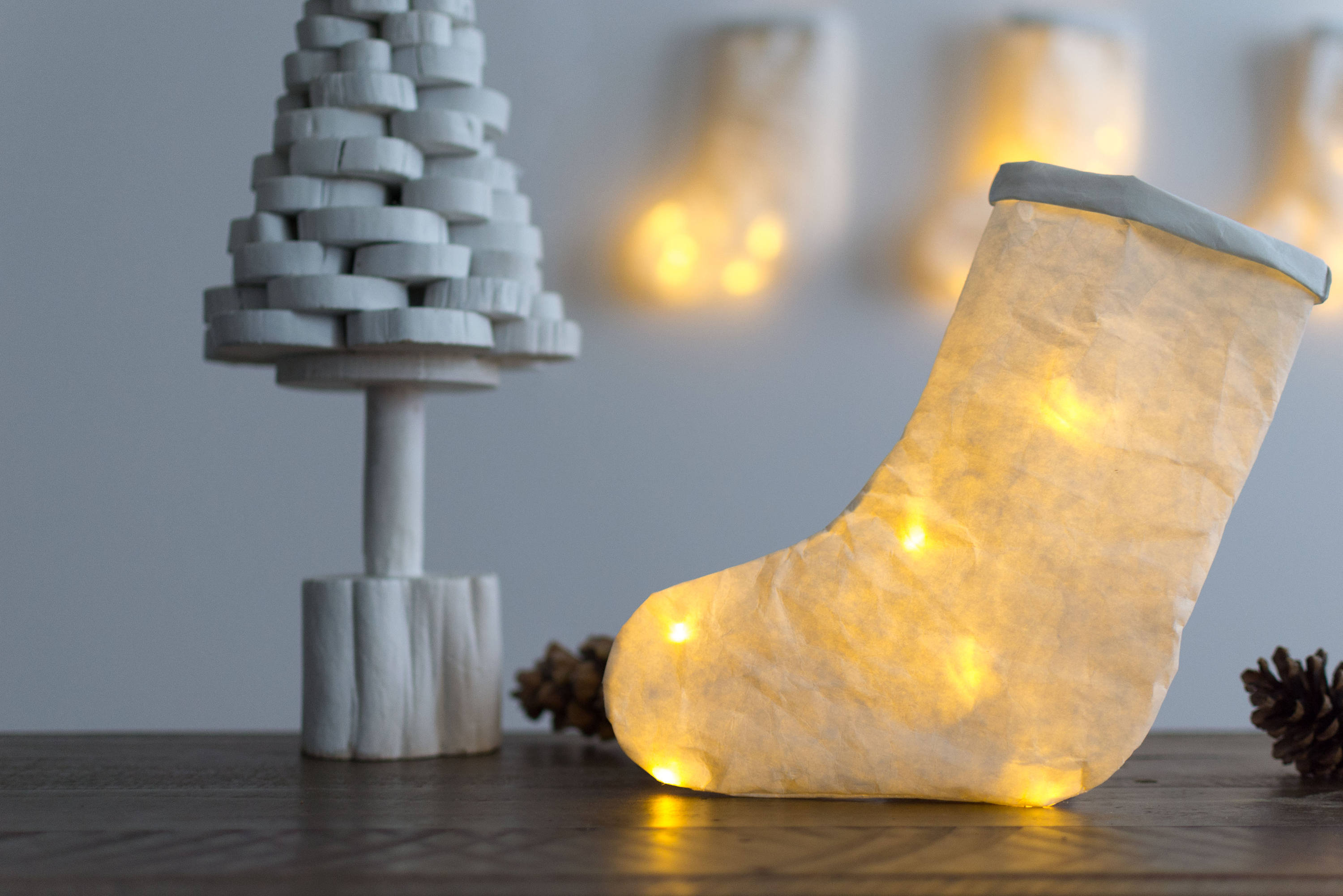 Chaussette de Lumière Botte Blanc Écrue Papier Lavable Cadeau Noël Lampe