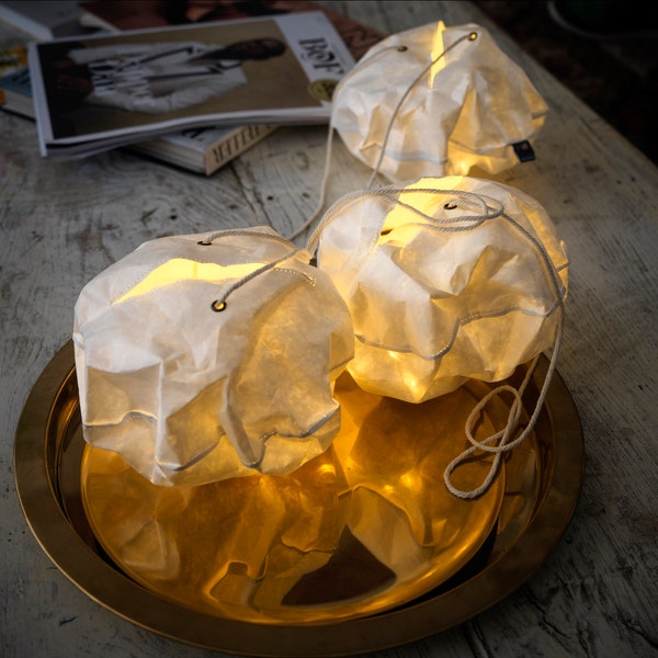 Boules de Lumière Blanc • Veilleuse en Papier LED • Lot de 3 Lampes • Cadeau decoration maison