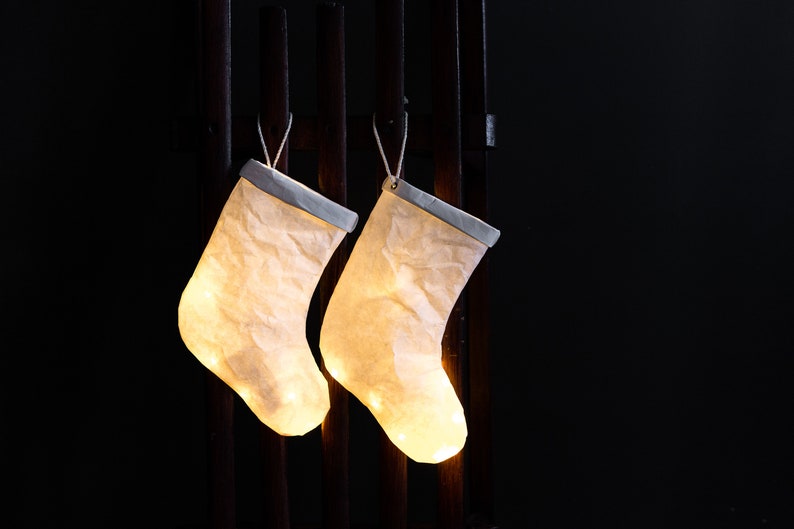 Set of 2 Christmas Stocking Lights Lamp Led in washable paper image 1