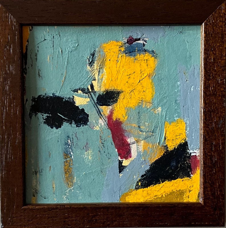 ORIGINAL ABSTRACT PAINTING 10 x 10cm Acrylic on cardboard with wooden frame Nice gift Ready to hang image 6