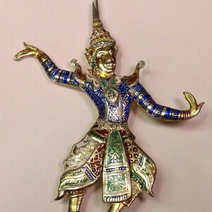 Vintage Siam Sterling Silver Brooch In the Form of the Thai Goddess Mekkhala