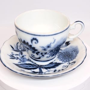 Vintage Arnart Blue Onion Porcelain Demitasse Tea Cup and Saucer Set