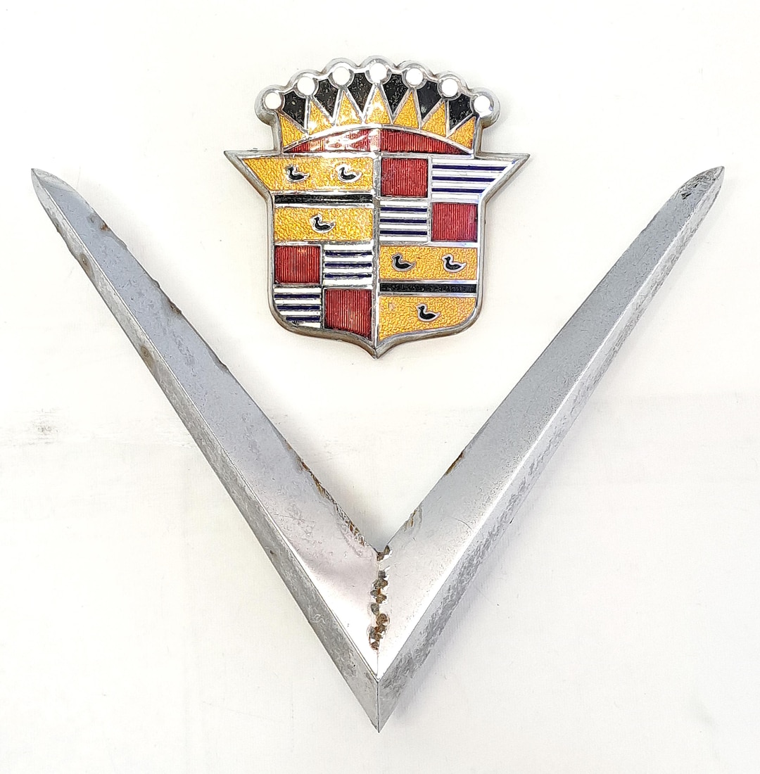 1948-49 Cadillac Front Hood Crest Emblem Set - Enameled Chrome