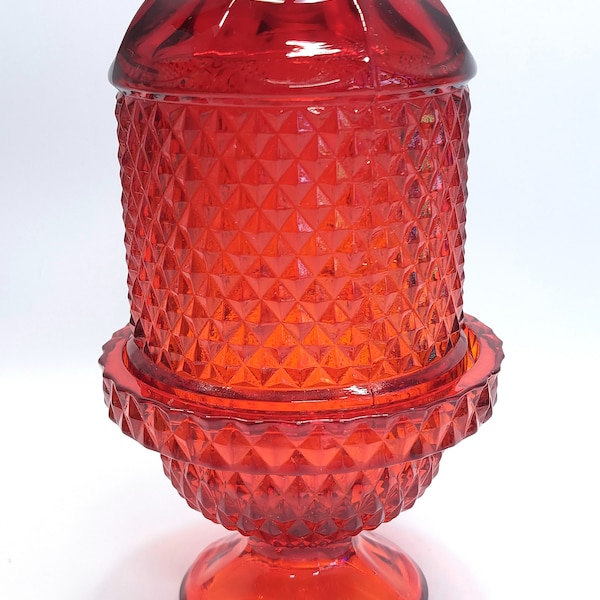 Vintage Viking Glass Company Red Diamond Point Glimmer Fairy Lamp Light Candle Holder