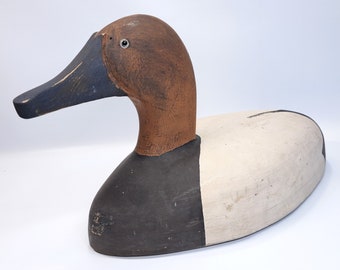 Vintage Folk Art Hand Carved Wooden Canvasback Duck Decoy
