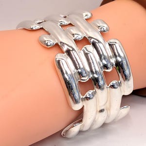 Vintage Taxco Mexico Sterling Silver Modernist Wide Cuff Bracelet - Heavy 925 Silver - Signed