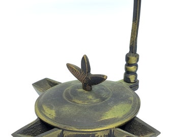 Rare Antique Bronze Three Spout Betty Oil Lamp 4"
