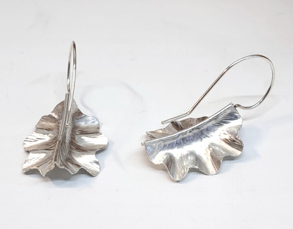 Hand Crafted Sterling Silver 925 Leaf Earrings Ha… - image 4