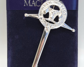 Vintage Clan Macleod "Hold Fast" Sword Brooch Kilt Pin Carrick Clan Crest Badges Scotland