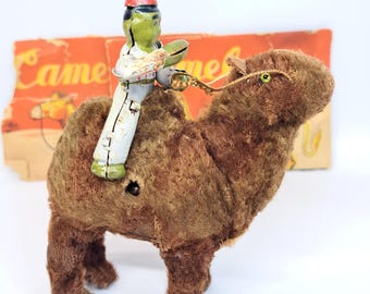 Vintage Japan Windup Mohair Desert Camel With Tin Rider As-Is