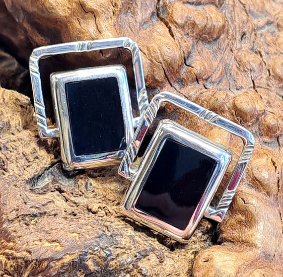 Vintage Mexican Sterling Silver & Black Onyx Post… - image 1