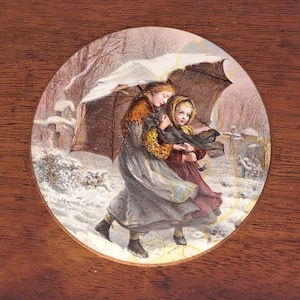 Antique Wood Framed Glass Magic Lantern Slide Girls in Winter Storm T.H. McAllister Optician NY